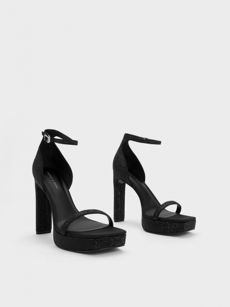 Charles & Keith Crystal Ankle-Riemen Plateausandalen Schwarz | 709FZIDEJ