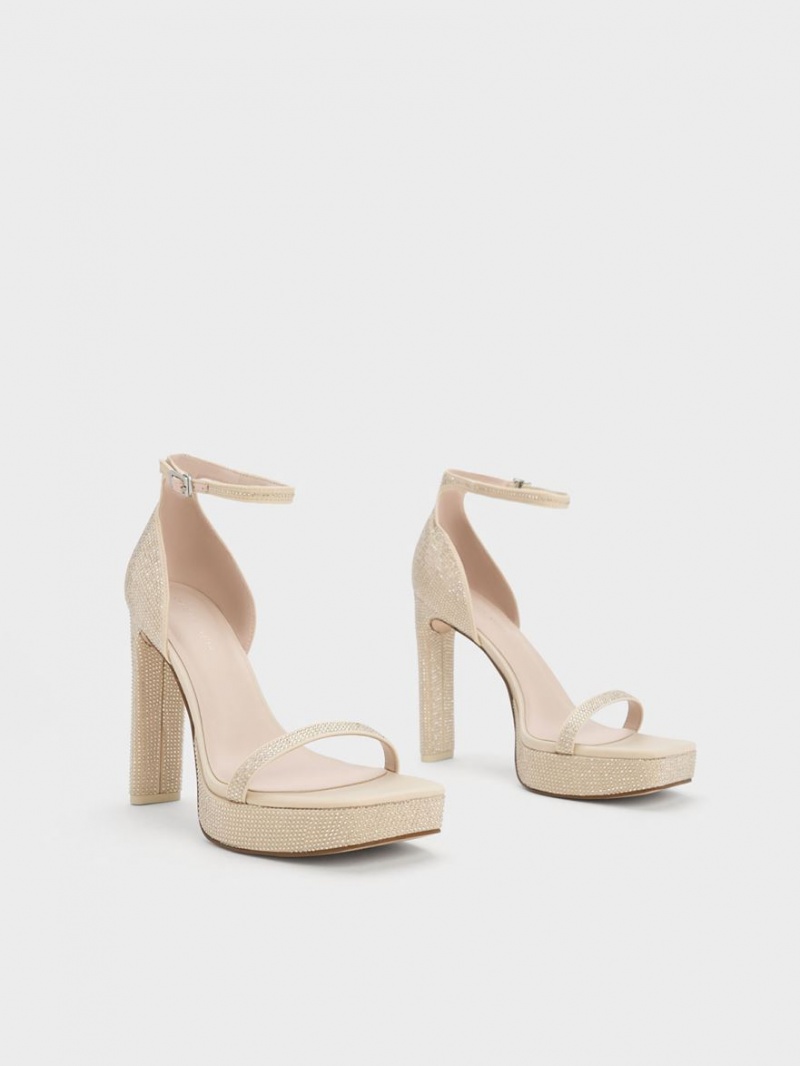 Charles & Keith Crystal Ankle-Riemen Plateausandalen Beige | 138RAWVYM