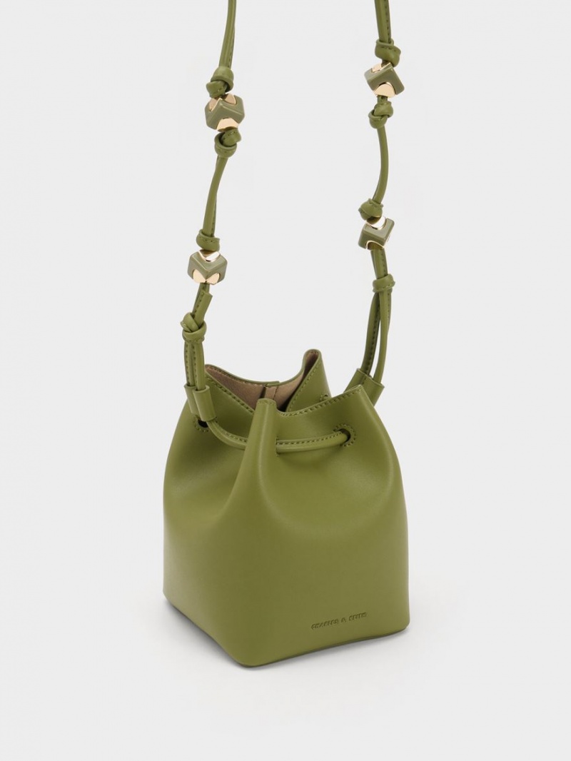 Charles & Keith Cube Knotted Bucket Tasche Olivgrün | 902TKNPXA