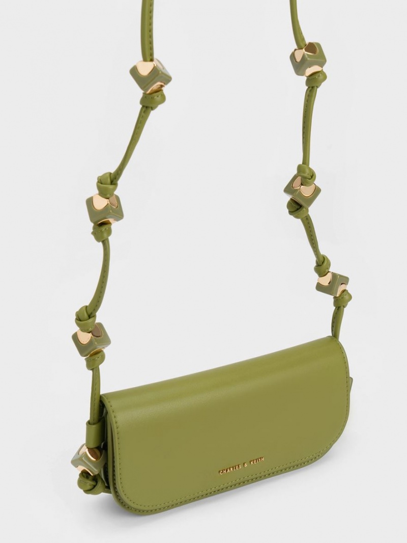 Charles & Keith Cube Knotted Elongated Crossbody Taschen Olivgrün | 930UDRHXF