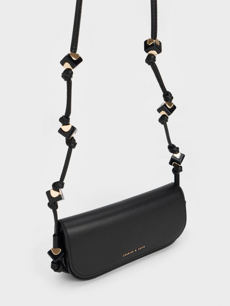 Charles & Keith Cube Knotted Elongated Crossbody Taschen Schwarz | 962LHBSOM