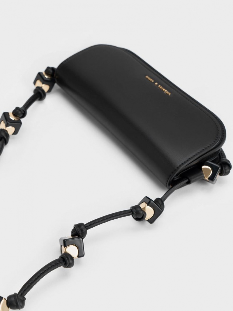 Charles & Keith Cube Knotted Elongated Crossbody Taschen Schwarz | 962LHBSOM