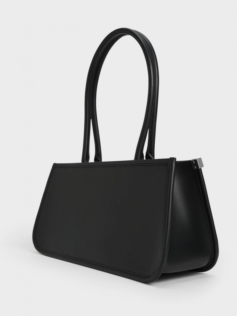 Charles & Keith Curved Handle Geometric Tragetaschen Schwarz | 704NPSAMX