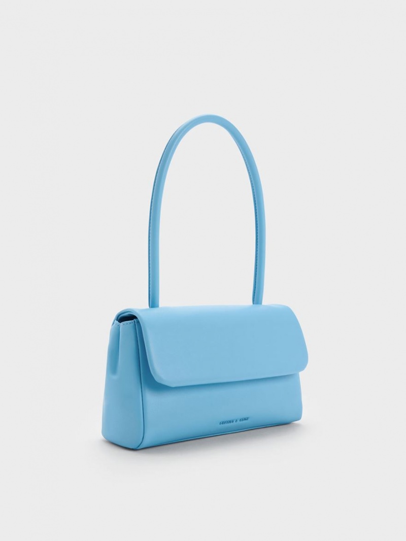 Charles & Keith Curved Handle Schultertaschen Blau | 890RYXJQN