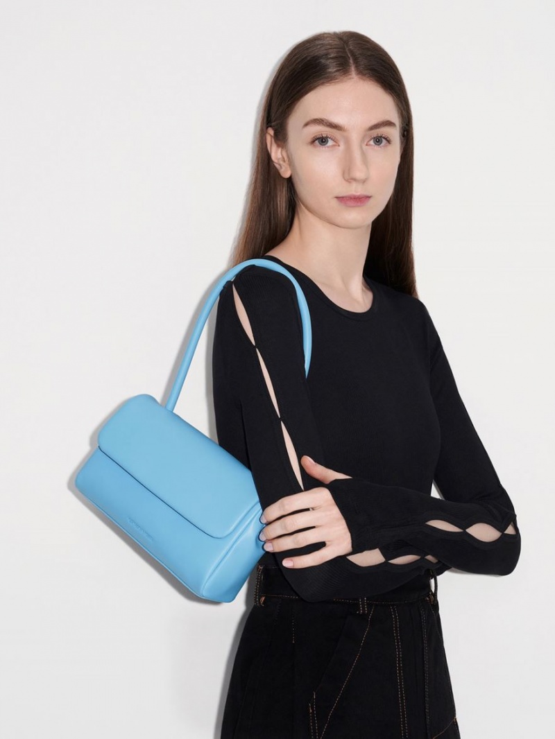 Charles & Keith Curved Handle Schultertaschen Blau | 890RYXJQN