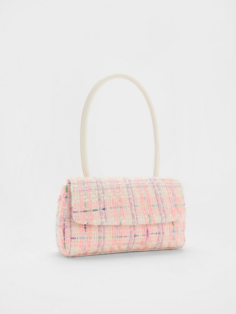 Charles & Keith Curved Handle Tweed Schultertaschen Mehrfarbig | 817QZAWBX