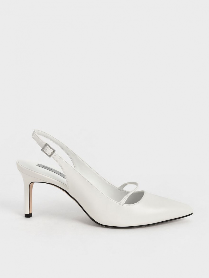 Charles & Keith Cut-Out Slingback Stiletto Pumps Weiß | 397WCSQOG