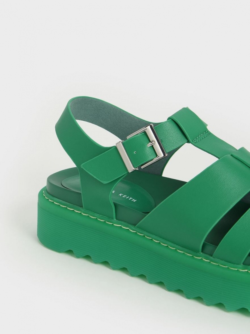 Charles & Keith Cut-Out Sports Plateausandalen Grün | 096UYQFSO