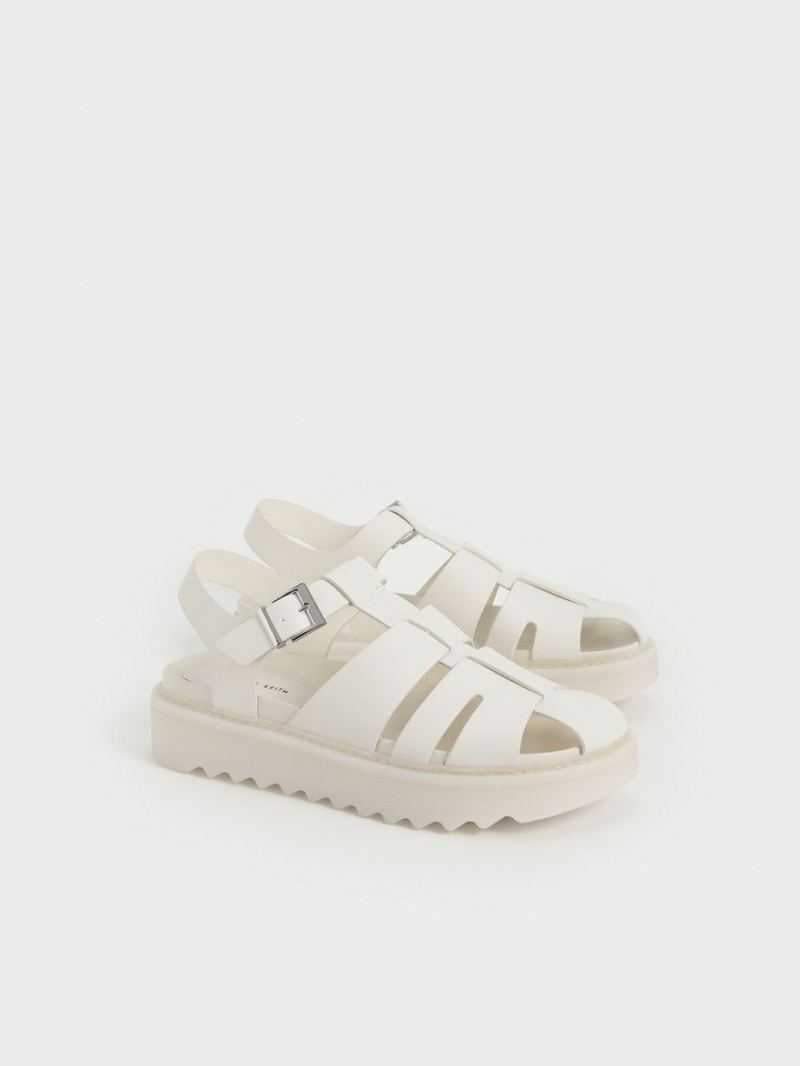 Charles & Keith Cut-Out Sports Plateausandalen Weiß | 108KAZDYU