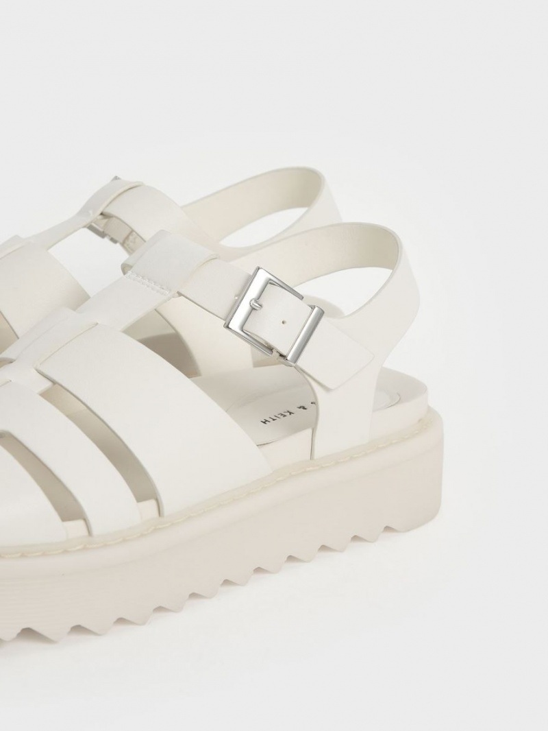 Charles & Keith Cut-Out Sports Plateausandalen Weiß | 108KAZDYU