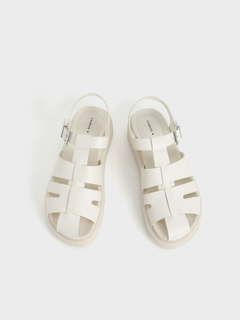 Charles & Keith Cut-Out Sports Plateausandalen Weiß | 108KAZDYU