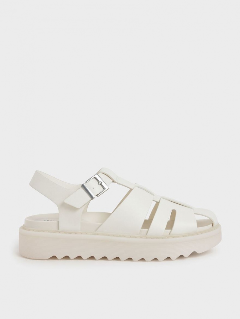 Charles & Keith Cut-Out Sports Plateausandalen Weiß | 108KAZDYU