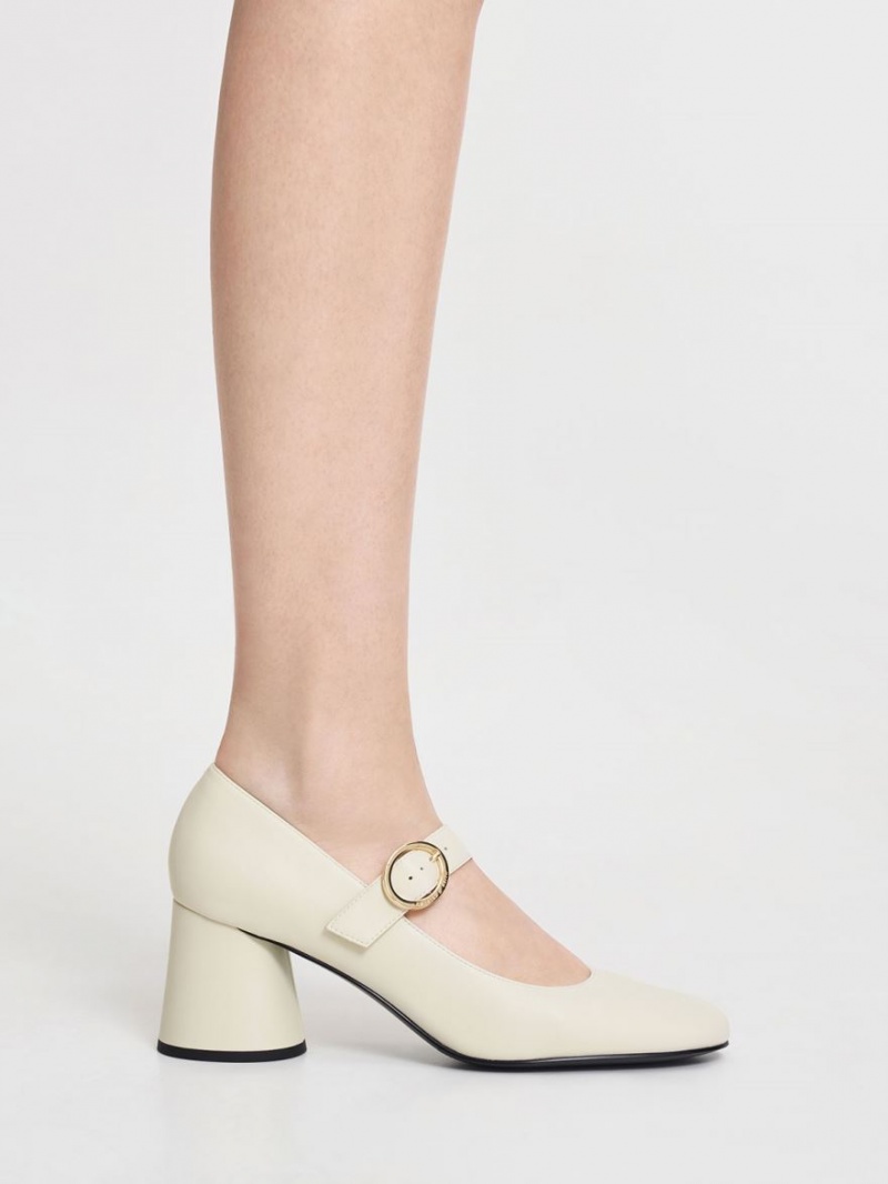 Charles & Keith Cylindrical Block Heel Mary Jane Schuhe Weiß | 029GTWUOC