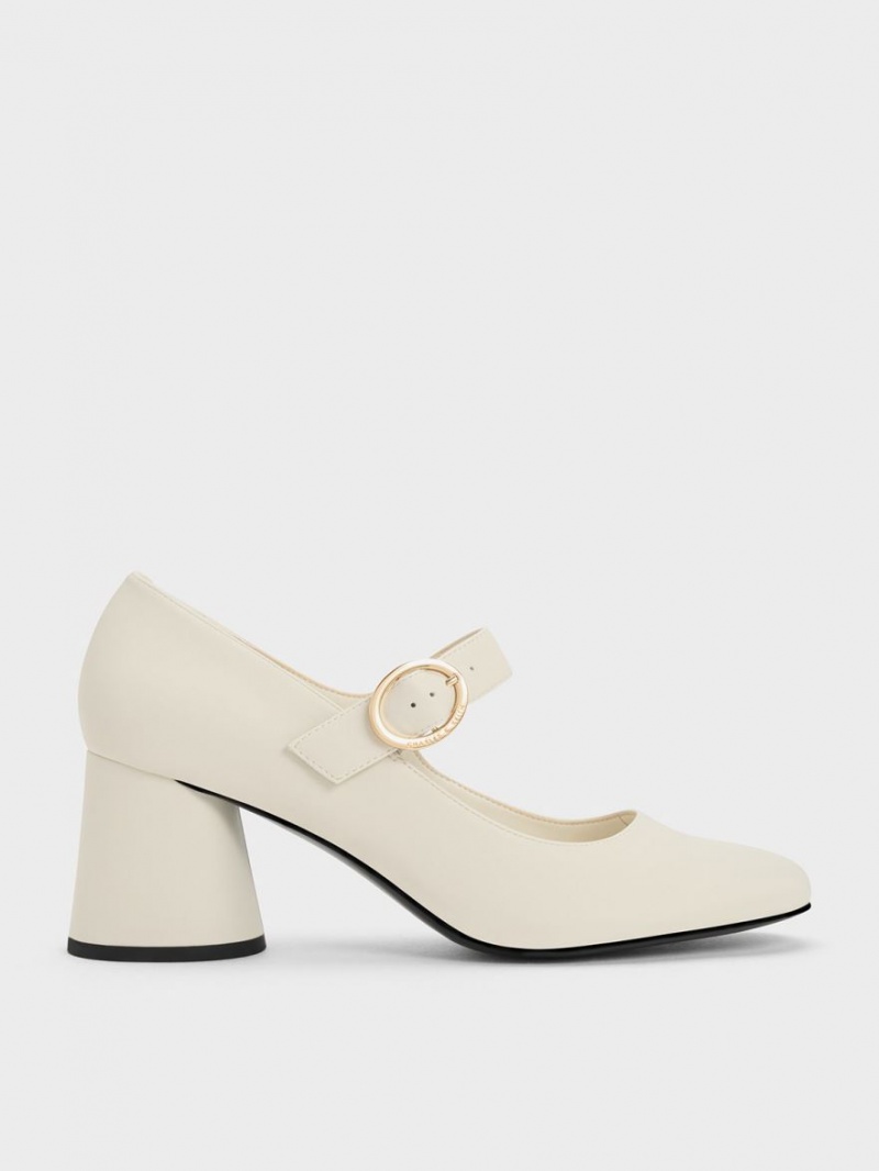 Charles & Keith Cylindrical Block Heel Mary Jane Schuhe Weiß | 029GTWUOC