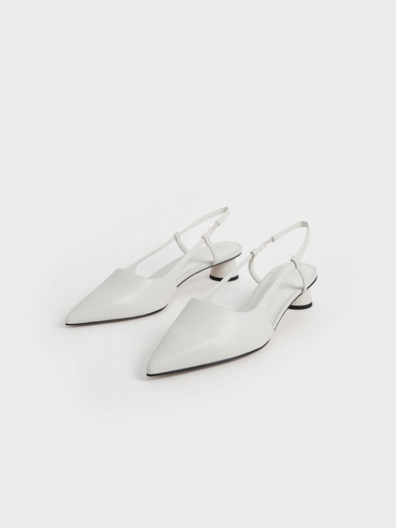 Charles & Keith Cylindrical Heel Slingback Pumps Weiß | 875CHNBLQ