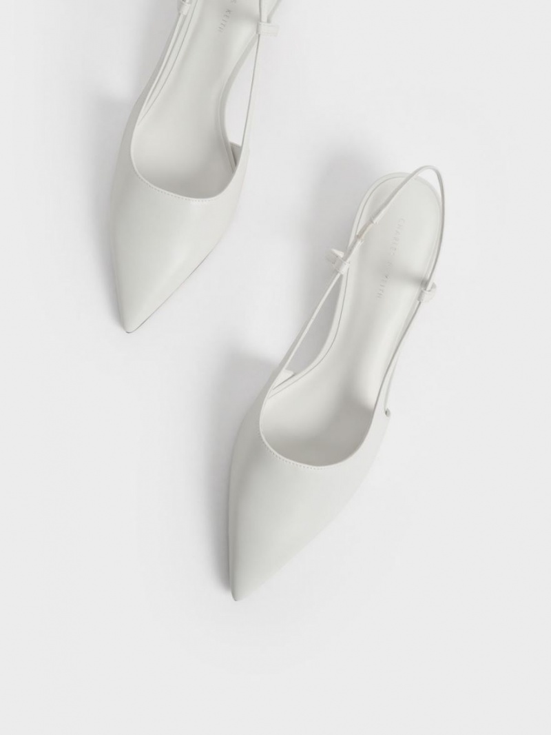 Charles & Keith Cylindrical Heel Slingback Pumps Weiß | 875CHNBLQ