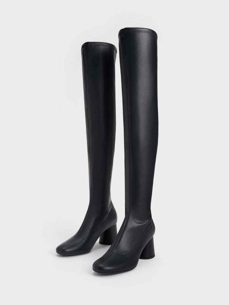 Charles & Keith Cylindrical Heel Thigh Hohe Stiefel Schwarz | 320ELAFXR