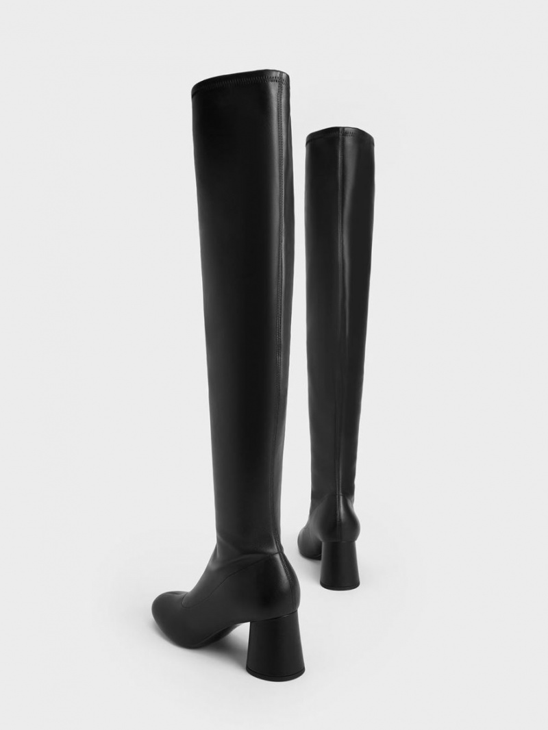 Charles & Keith Cylindrical Heel Thigh Hohe Stiefel Schwarz | 320ELAFXR