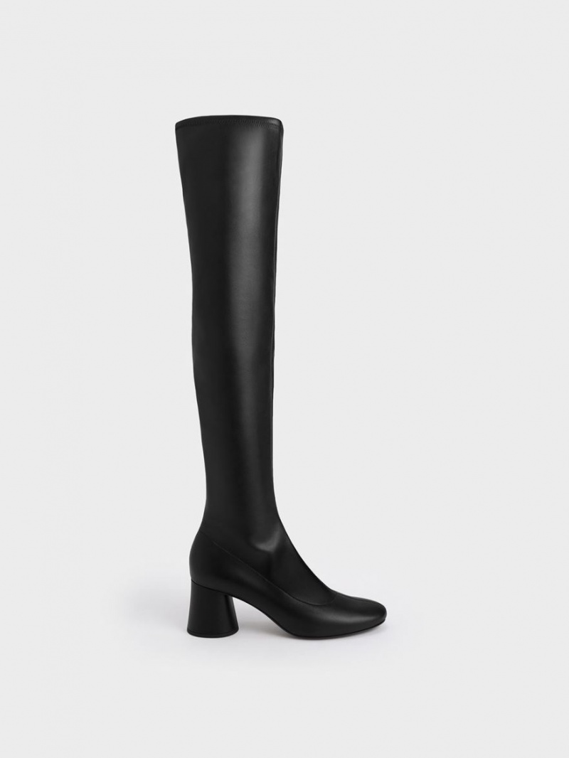 Charles & Keith Cylindrical Heel Thigh Hohe Stiefel Schwarz | 320ELAFXR