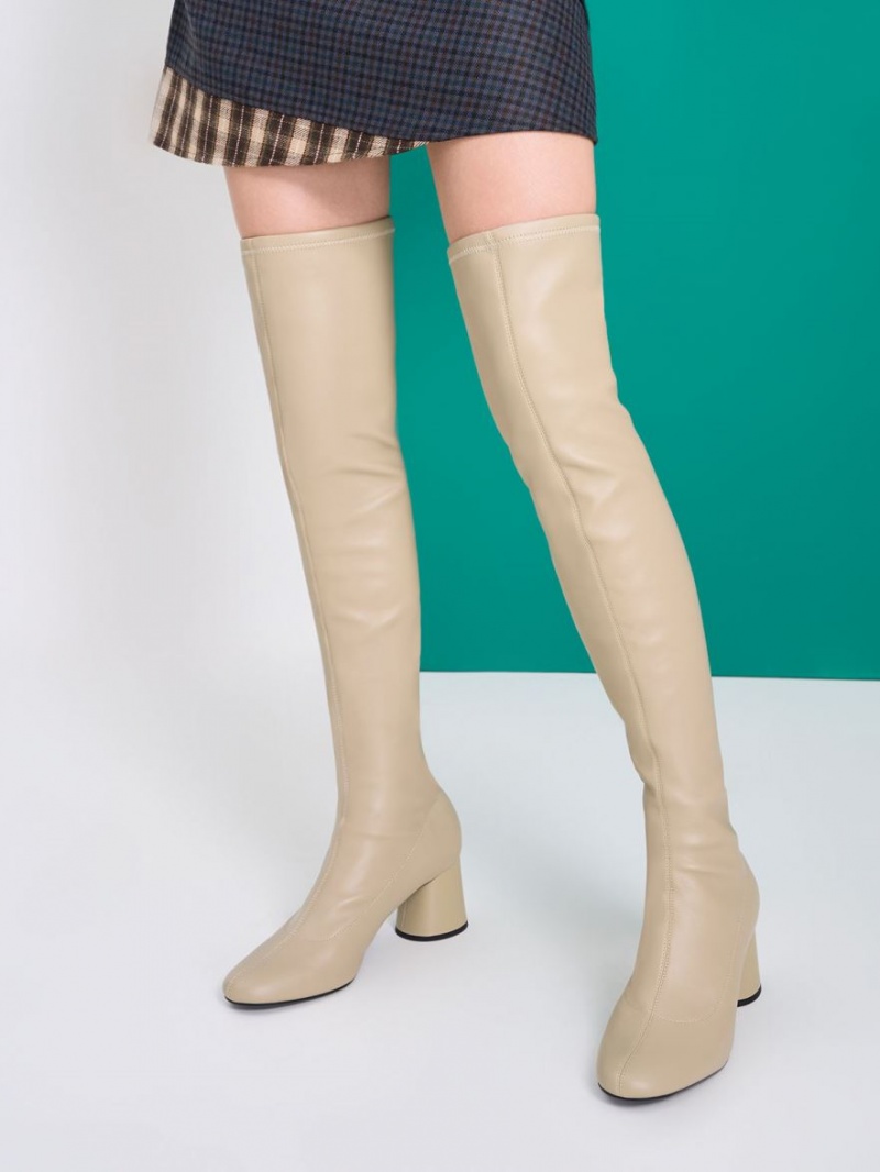 Charles & Keith Cylindrical Heel Thigh Hohe Stiefel Beige | 645GKUYPF