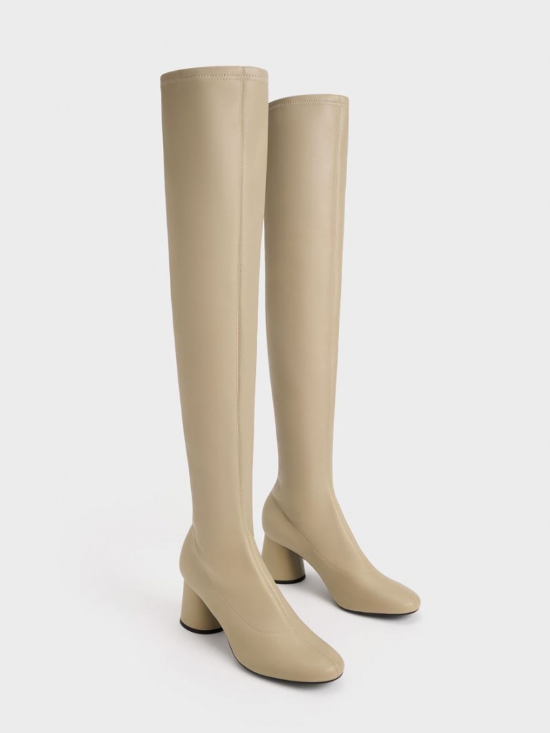 Charles & Keith Cylindrical Heel Thigh Hohe Stiefel Beige | 645GKUYPF