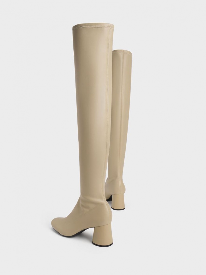 Charles & Keith Cylindrical Heel Thigh Hohe Stiefel Beige | 645GKUYPF