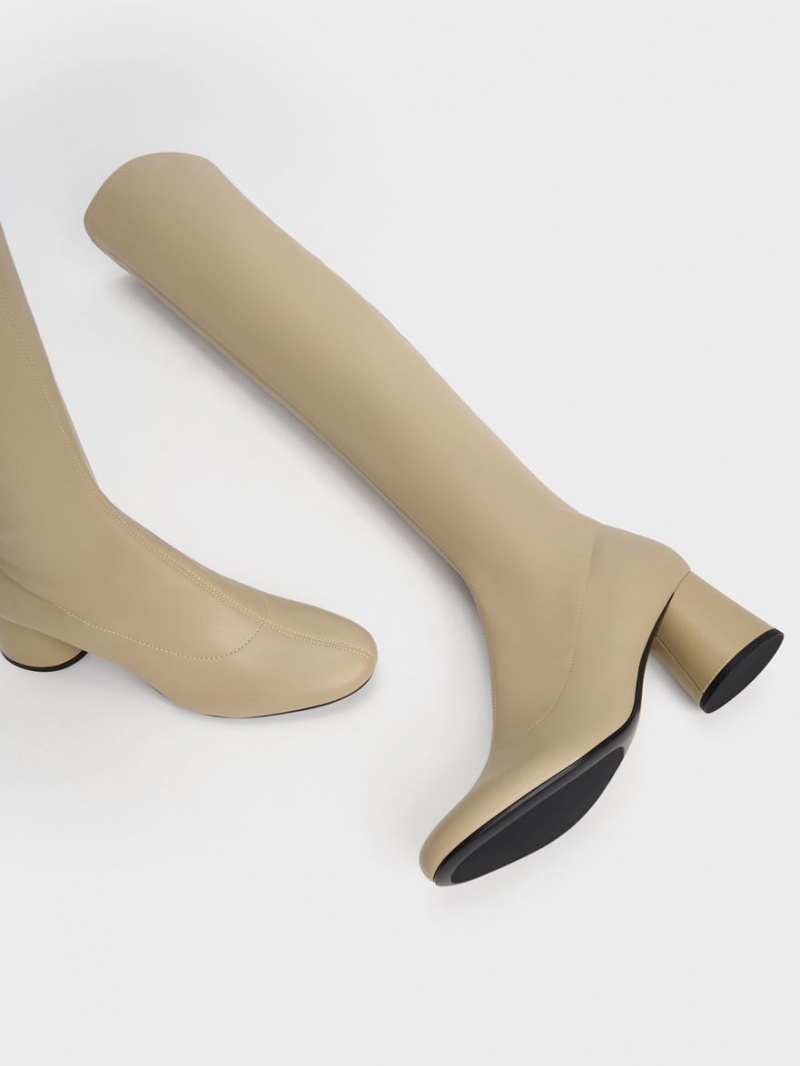 Charles & Keith Cylindrical Heel Thigh Hohe Stiefel Beige | 645GKUYPF