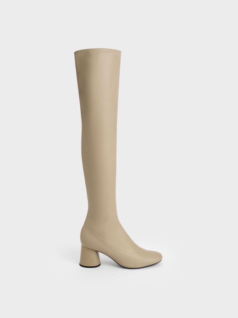 Charles & Keith Cylindrical Heel Thigh Hohe Stiefel Beige | 645GKUYPF