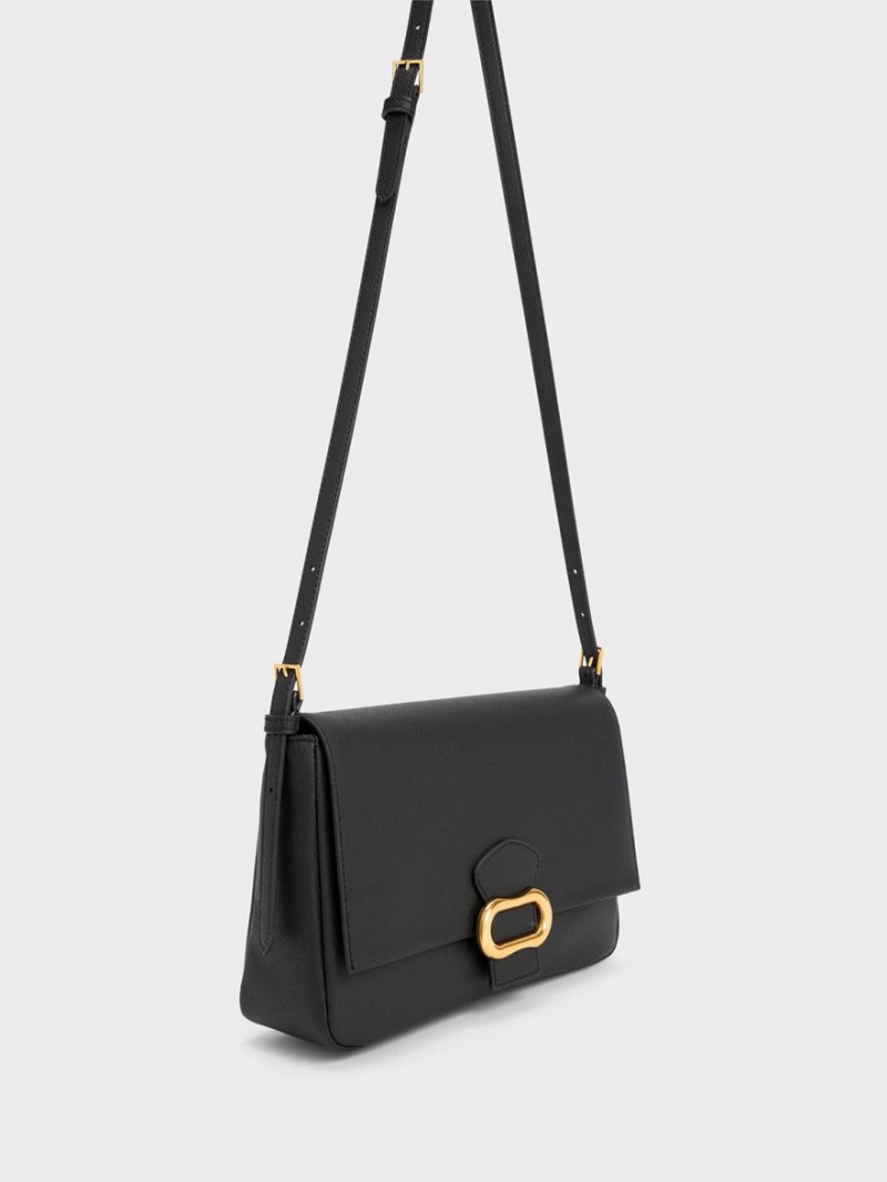 Charles & Keith Daki Belted Trapeze Schultertaschen Schwarz | 589YNSHGD