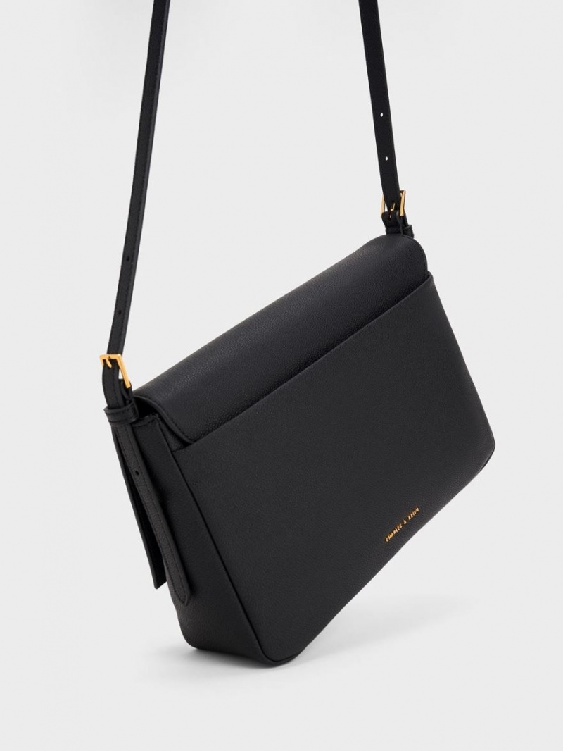 Charles & Keith Daki Belted Trapeze Schultertaschen Schwarz | 589YNSHGD