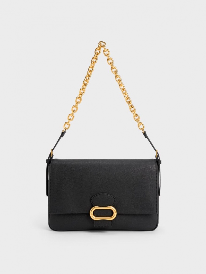 Charles & Keith Daki Belted Trapeze Schultertaschen Schwarz | 589YNSHGD