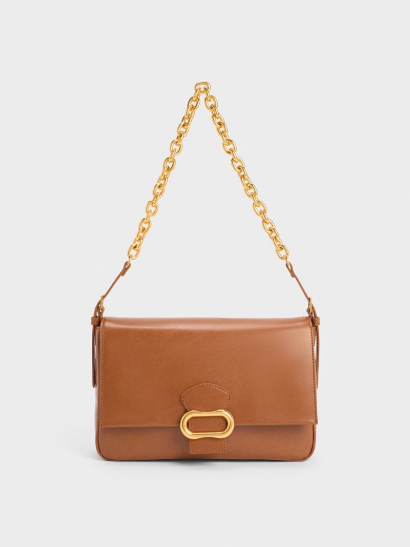 Charles & Keith Daki Belted Trapeze Schultertaschen Schokolade | 039BWRKMD