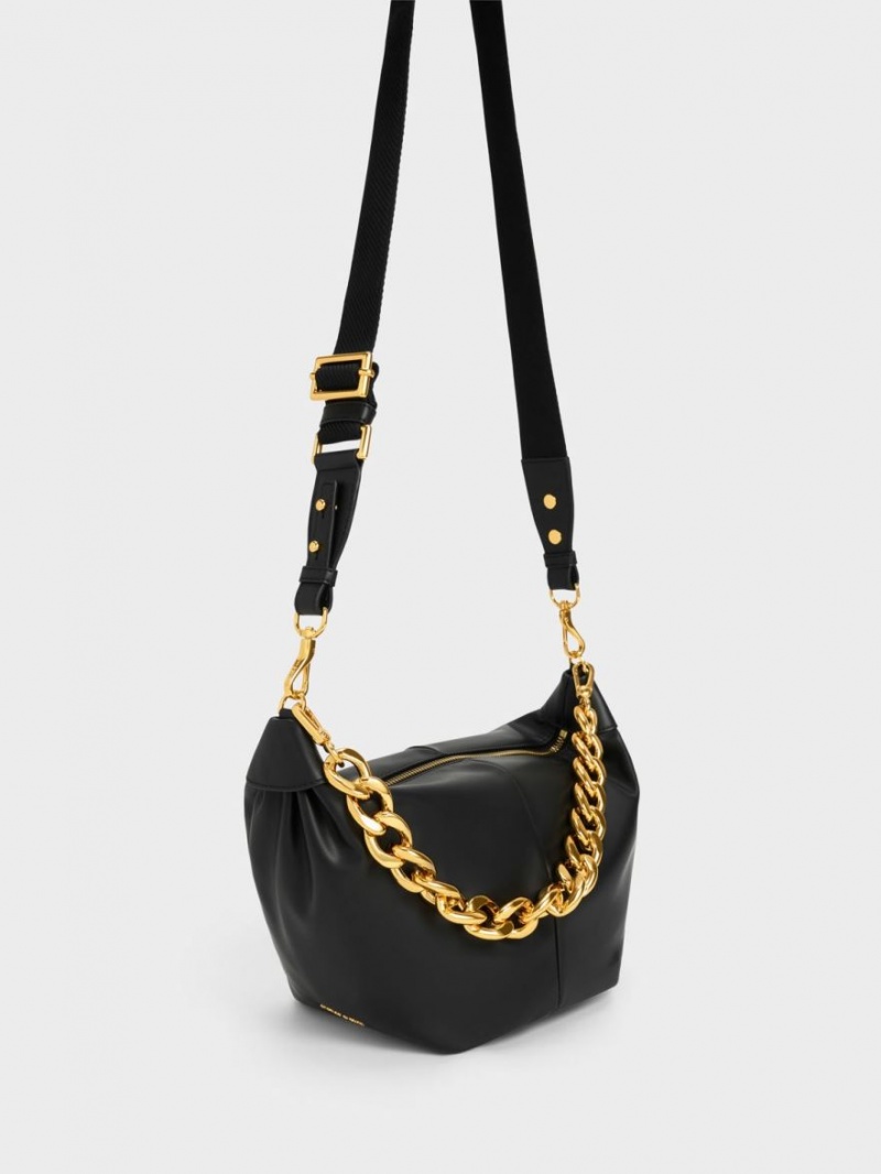 Charles & Keith Daki Chain Handle Hobo Tasche Schwarz | 158VRJOLC