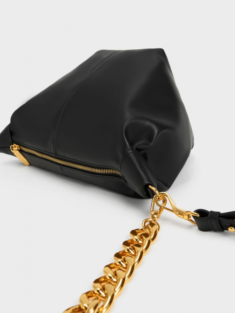 Charles & Keith Daki Chain Handle Hobo Tasche Schwarz | 158VRJOLC