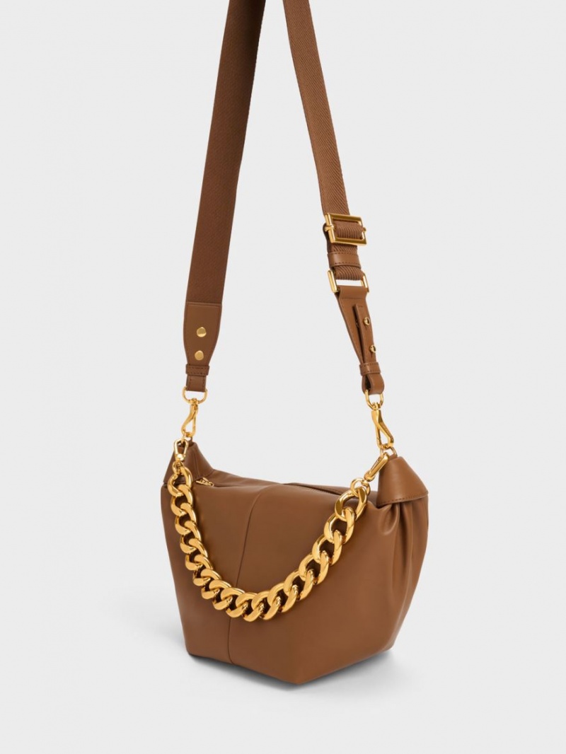 Charles & Keith Daki Chain Handle Hobo Tasche Schokolade | 761VLKXYG