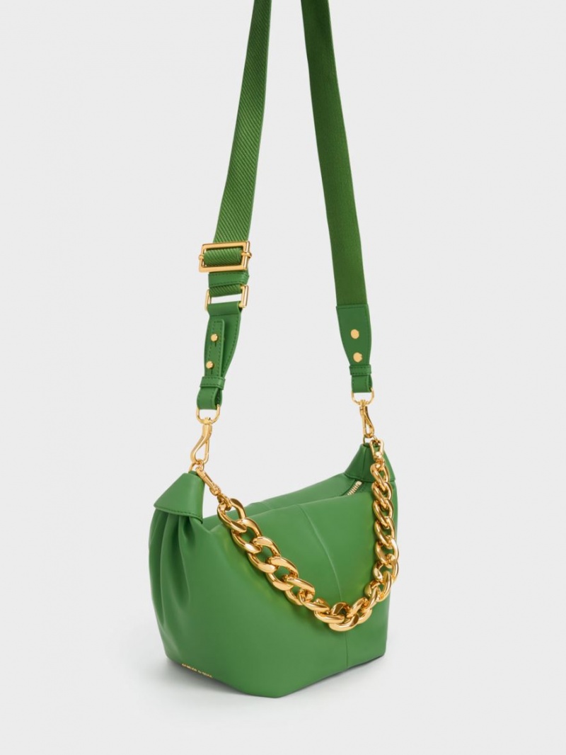 Charles & Keith Daki Chain Handle Hobo Tasche Grün | 452SHYOTW