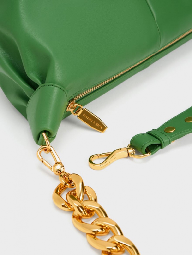 Charles & Keith Daki Chain Handle Hobo Tasche Grün | 452SHYOTW