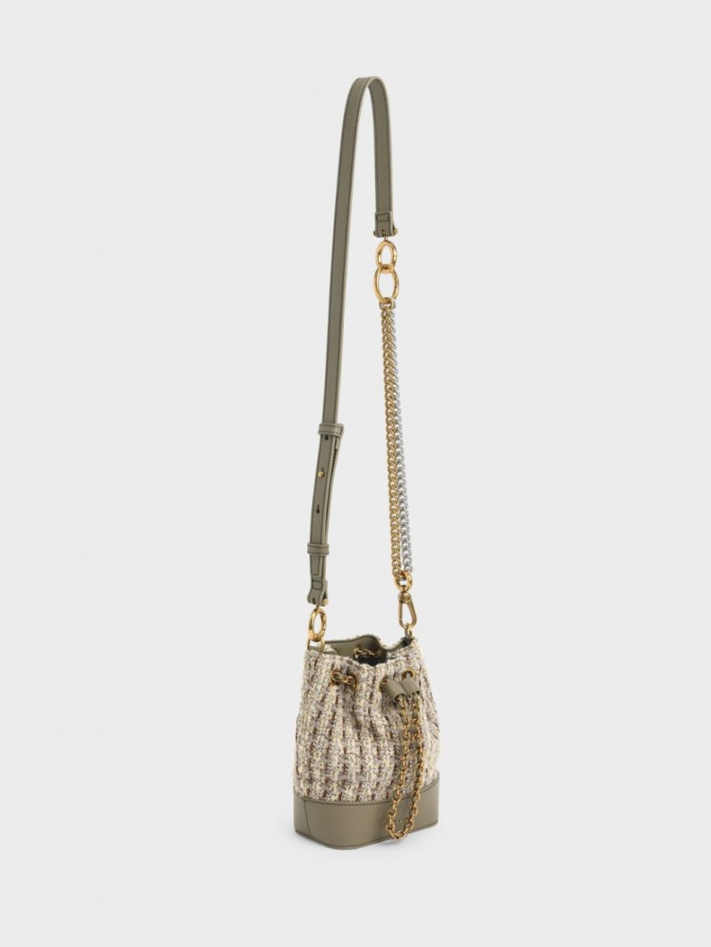 Charles & Keith Dancer Chunky Chain Tweed Bucket Tasche Grau | 601HJMYFI