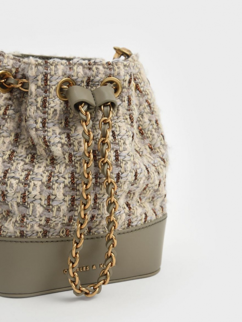 Charles & Keith Dancer Chunky Chain Tweed Bucket Tasche Grau | 601HJMYFI