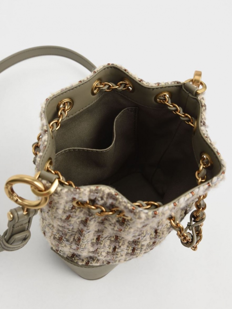 Charles & Keith Dancer Chunky Chain Tweed Bucket Tasche Grau | 601HJMYFI