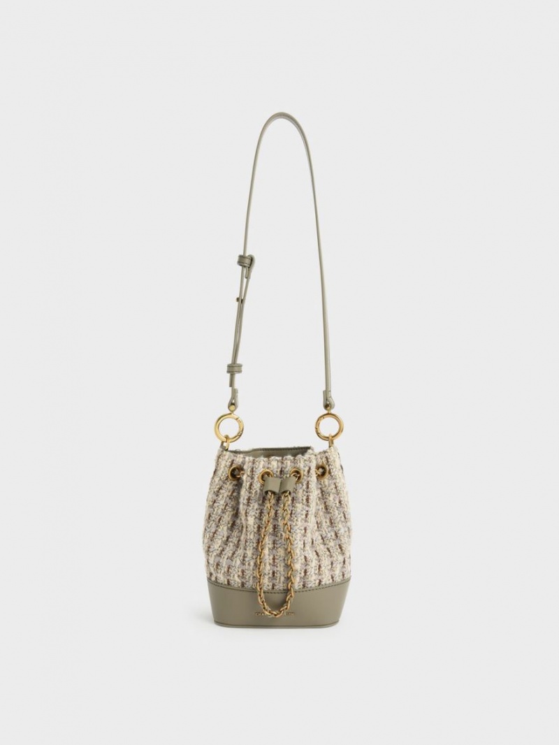 Charles & Keith Dancer Chunky Chain Tweed Bucket Tasche Grau | 601HJMYFI