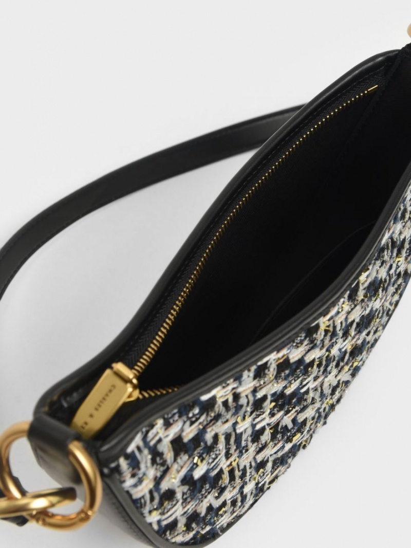 Charles & Keith Dancer Tweed Crescent Crossbody Taschen Navy | 156OXKGBN