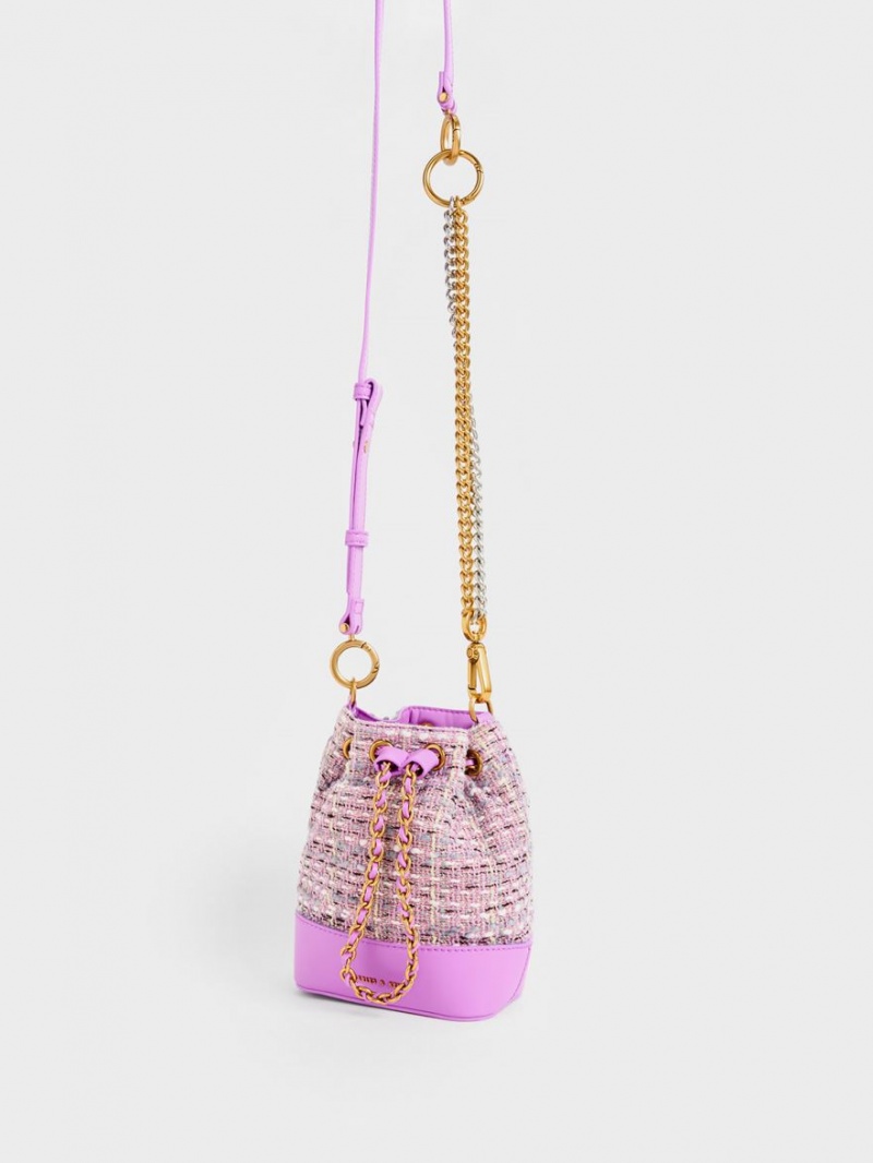 Charles & Keith Dancer Tweed Drawstring Bucket Tasche Lila | 091PEXZRI