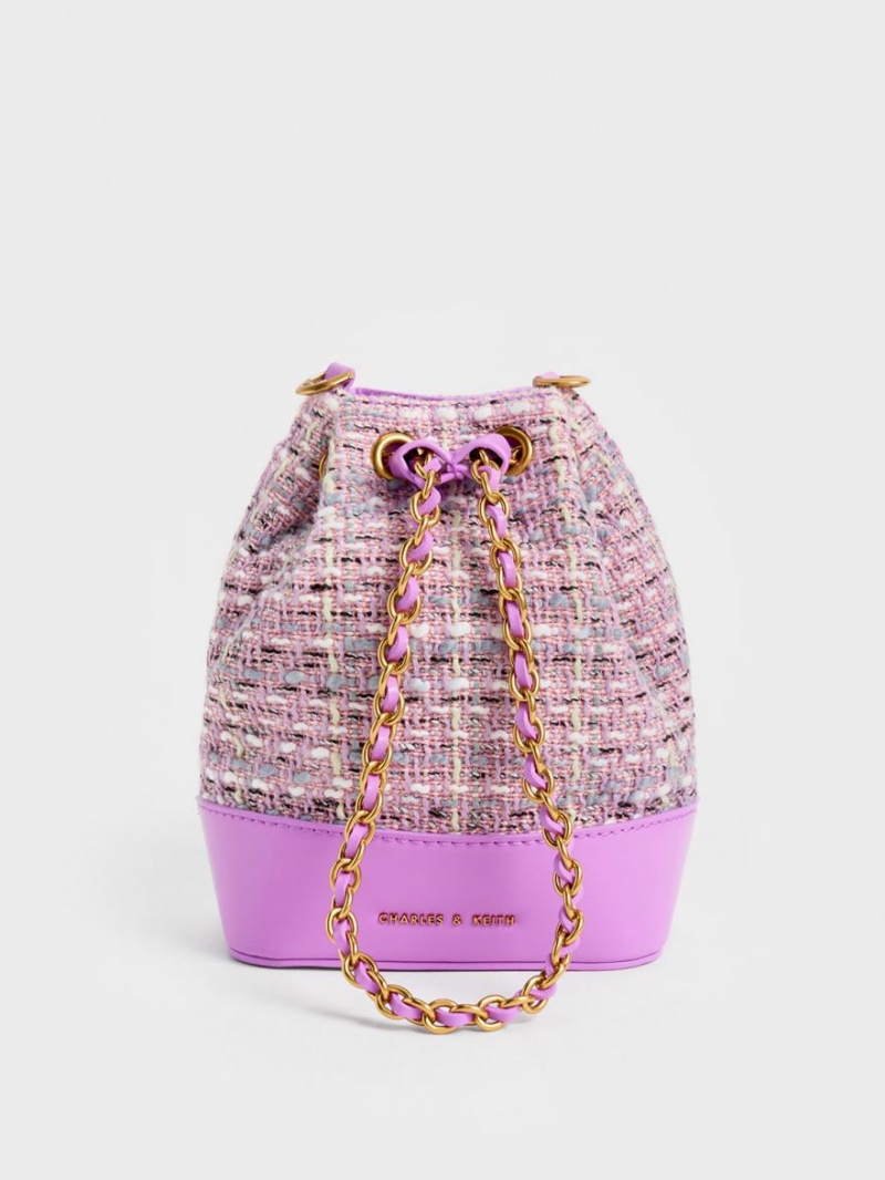 Charles & Keith Dancer Tweed Drawstring Bucket Tasche Lila | 091PEXZRI