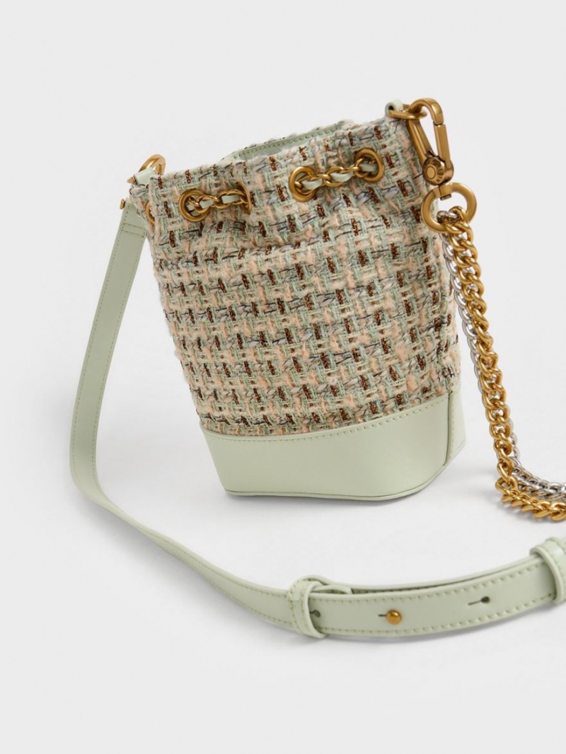 Charles & Keith Dancer Tweed Drawstring Bucket Tasche Mintfarben | 967UCOGBM