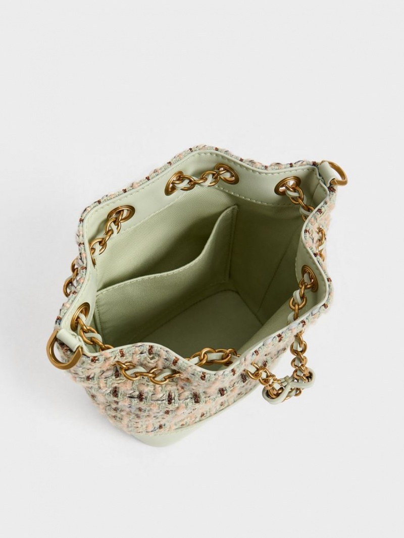 Charles & Keith Dancer Tweed Drawstring Bucket Tasche Mintfarben | 967UCOGBM