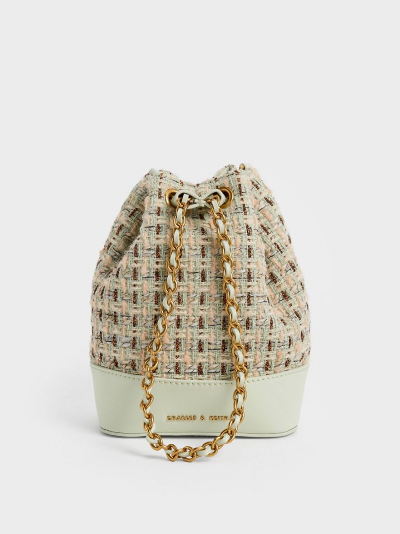 Charles & Keith Dancer Tweed Drawstring Bucket Tasche Mintfarben | 967UCOGBM