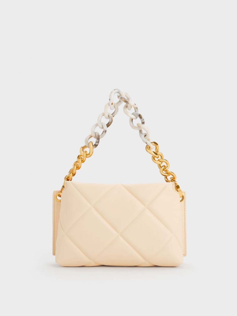 Charles & Keith Danika Chunky Chain Gepolstert Tragetaschen Beige | 062RHULQP