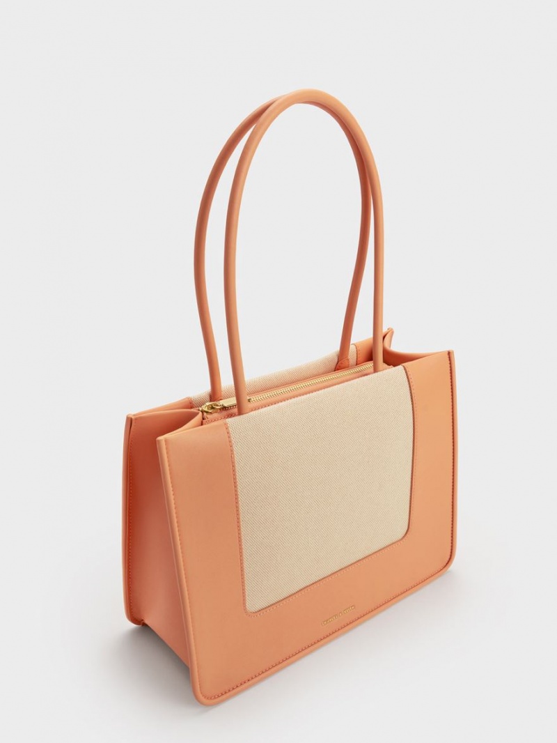 Charles & Keith Daylla Canvas Tragetaschen Orange | 752NUFGZE