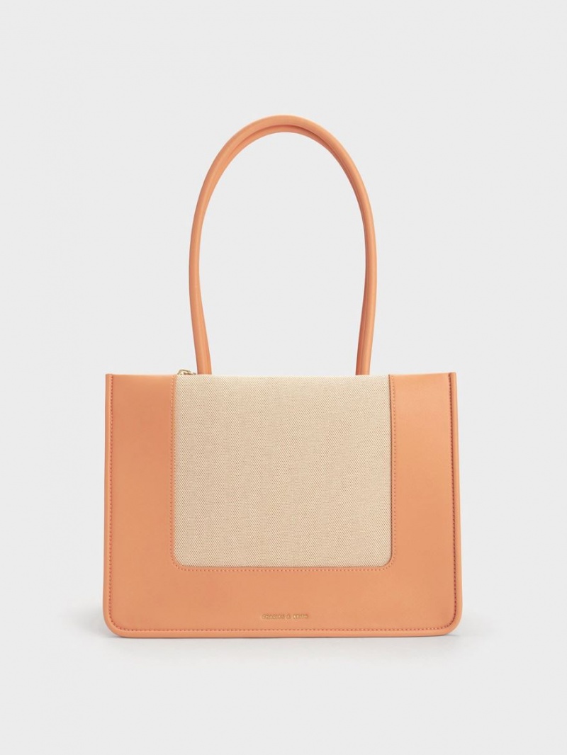 Charles & Keith Daylla Canvas Tragetaschen Orange | 752NUFGZE